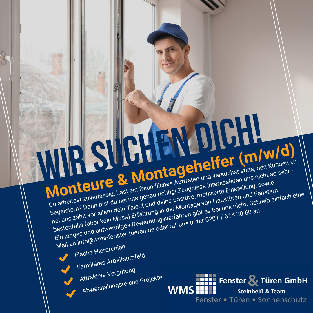 Hauptsponsor WMS Fenster & Türen GmbH sucht Monteure und Montagehelfer! post thumbnail image